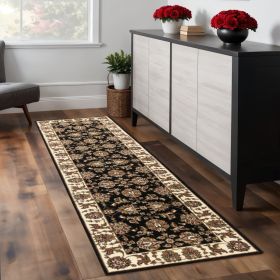 2' X 8' Black Or Ivory Traditional Bordered Rug