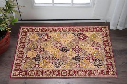3' X 5' Red Machine Woven Traditional Quatrefoil Indoor Area Rug