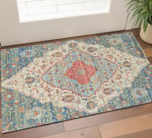 3' X 5' Blue and Beige Medallion Hand Woven Area Rug