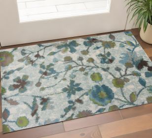 3' X 5' Teal Floral Vines Area Rug