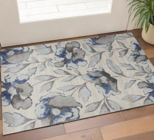 3' X 5' Blue and Gray Floral Vines Area Rug