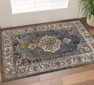 3' X 5' Navy Traditional Bordered Area Rug