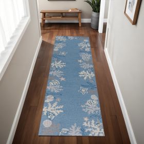 7' Blue and Gray Seashell Hand Hooked Runner Rug