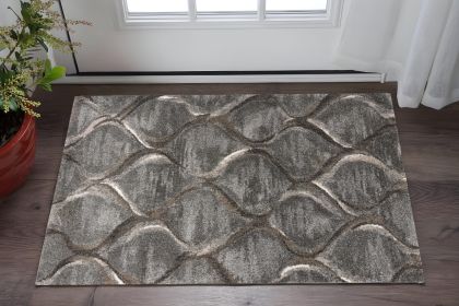 3' X 5' Charcoal Machine Woven Ogee Indoor Area Rug