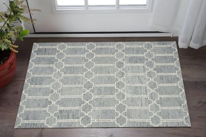 3' X 5' Slate Blue Hand Tufted Geometric Indoor Area Rug