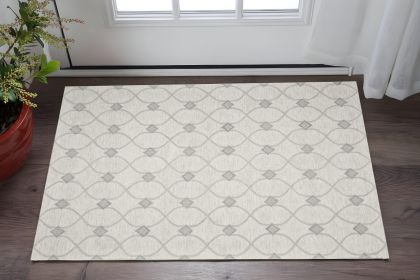 3' X 5' Ivory Hand Tufted Ogee Indoor Area Rug