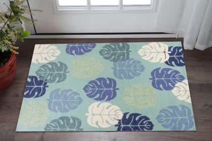 3' X 5' Turquoise Botanical Leaves Hand Tufted Area Rug