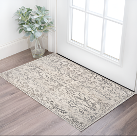 3' X 5' Ivory Floral Vines Distressed Area Rug