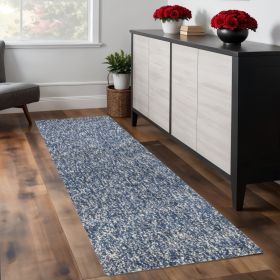 8' Indigo Or Ivory Heather Plain Runner Rug