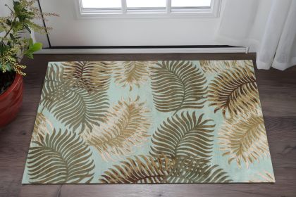 3' X 4' Aqua Blue Hand Tufted Tropical Leaves Indoor Area Rug