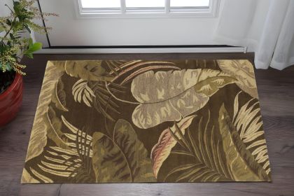 3' X 4' Mocha Brown Hand Tufted Tropical Leaves Indoor Area Rug