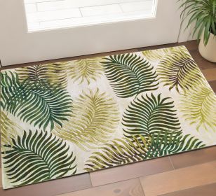 2' X 4' Natural Fern Leaves Wool Area Rug