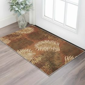 3' X 4' Rust Orange Hand Tufted Tropical Leaves Indoor Area Rug