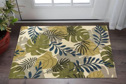 3' X 4' Ivory Hand Tufted Oversized Tropical Leaves Indoor Area Rug
