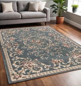 5' X 8' Slate Blue Floral Indoor Area Rug