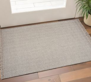 3' X 5' Oatmeal Beige Wool Chevron Hand Woven Area Rug