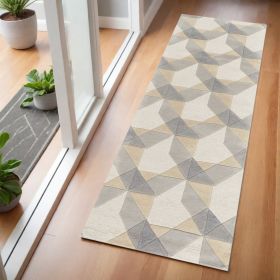 2' X 7' Ivory Or Grey Geometric Wool Runner Rug