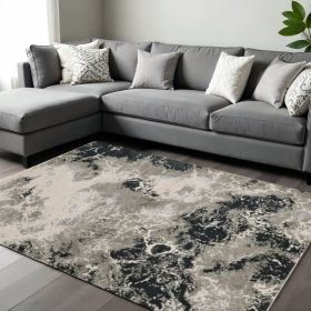 7' X 10' Silver Machine Woven Abstract Indoor Area Rug