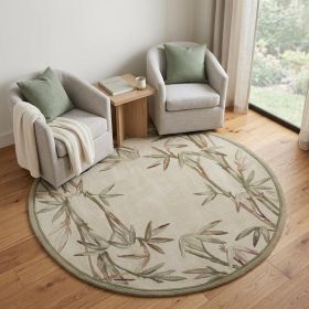 6' Ivory Hand Tufted Tropical Bamboo Round Indoor Area Rug