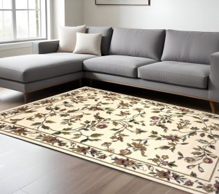 8' X 11' Ivory Machine Woven Floral Vines Indoor Area Rug