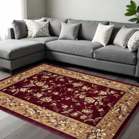8' X 11' Red Beige Machine Woven Floral Traditional Indoor Area Rug
