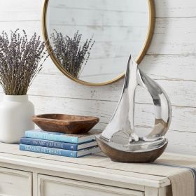 12" Brown and Silver Buffed Aluminum Tabletop Sculpture