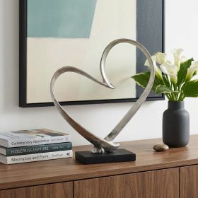 16" Raw Silver And Black Heart Sculpture