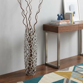 32" Aluminum Silver Twigs Cylinder Floor Vase