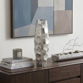 14" Aluminum Silver Cylinder Table Vase