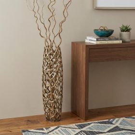32" Aluminum Gold Twigs Cylinder Floor Vase