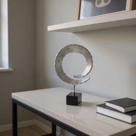 16" Black and Silver Marble and Aluminum Tabletop Sculpture