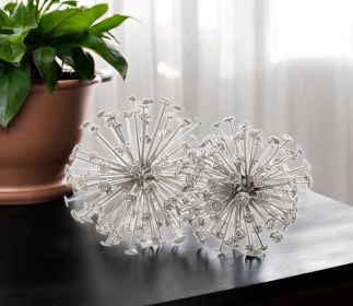 6.5" X 6.5" X 6.5" Silver Starburst Spheres Set Of 2