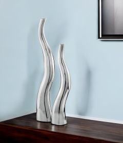 Set of Two Silver Aluminum Squiggly Table Vases