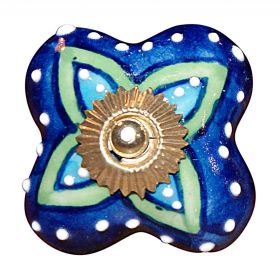 Set of Eight Blue And Green Floral Ceramic Drawer Pull Knobs