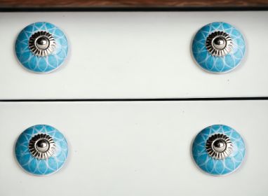 1.5" X 1.5" X 1.5" Ceramic Metal Aqua And White 8 Pack Knob