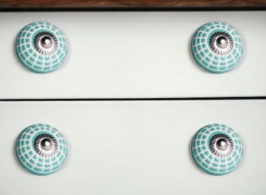 1.5" X 1.5" X 1.5" Ceramic Metal Turquiose And White 12 Pack Knob