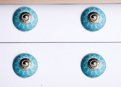 1.5" X 1.5" X 1.5" Ceramic Metal Aqua And White 12 Pack Knob