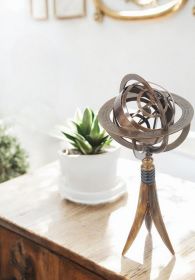 5.5" X 5.5" X 12" Brass Armillary On Horn Stand