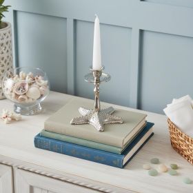 Silver Finish Star Fish Taper Candle Holder