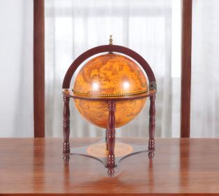 16.5" X 16.5" X 22"Walnut Globe With Chess Holder