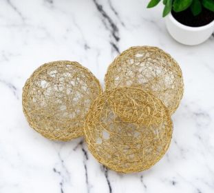Set of Three Gold Wire 5" Decorative Orbs