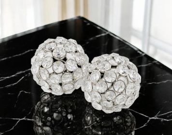 6" Silver Faux Crystal and Silver Decorative Orb Tabletop Sculpture