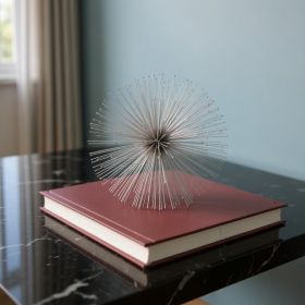 6" Silver Iron Decorative Urchin Spiky Sphere Tabletop Sculpture