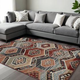 8' X 10' Red Machine Woven Honeycomb Lodge Indoor Area Rug