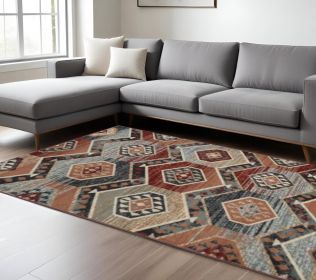 9' X 12' Red Machine Woven Honeycomb Lodge Indoor Area Rug