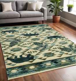 5' X 8' Ivory Or Blue Lodge Area Rug