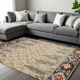 9' X 12' Ivory Beige and Gray Woodland Lodge Area Rug
