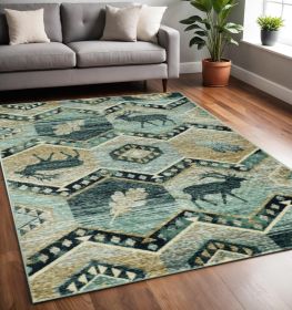 5' X 8' Seafoam Machine Woven Geometric Lodge Indoor Area Rug