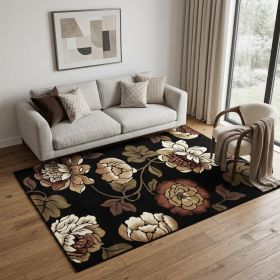 5' X 8' Black and Tan Floral Area Rug