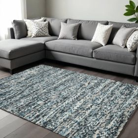 9' X 13' Blue Wool Ikat Hand Woven Area Rug
